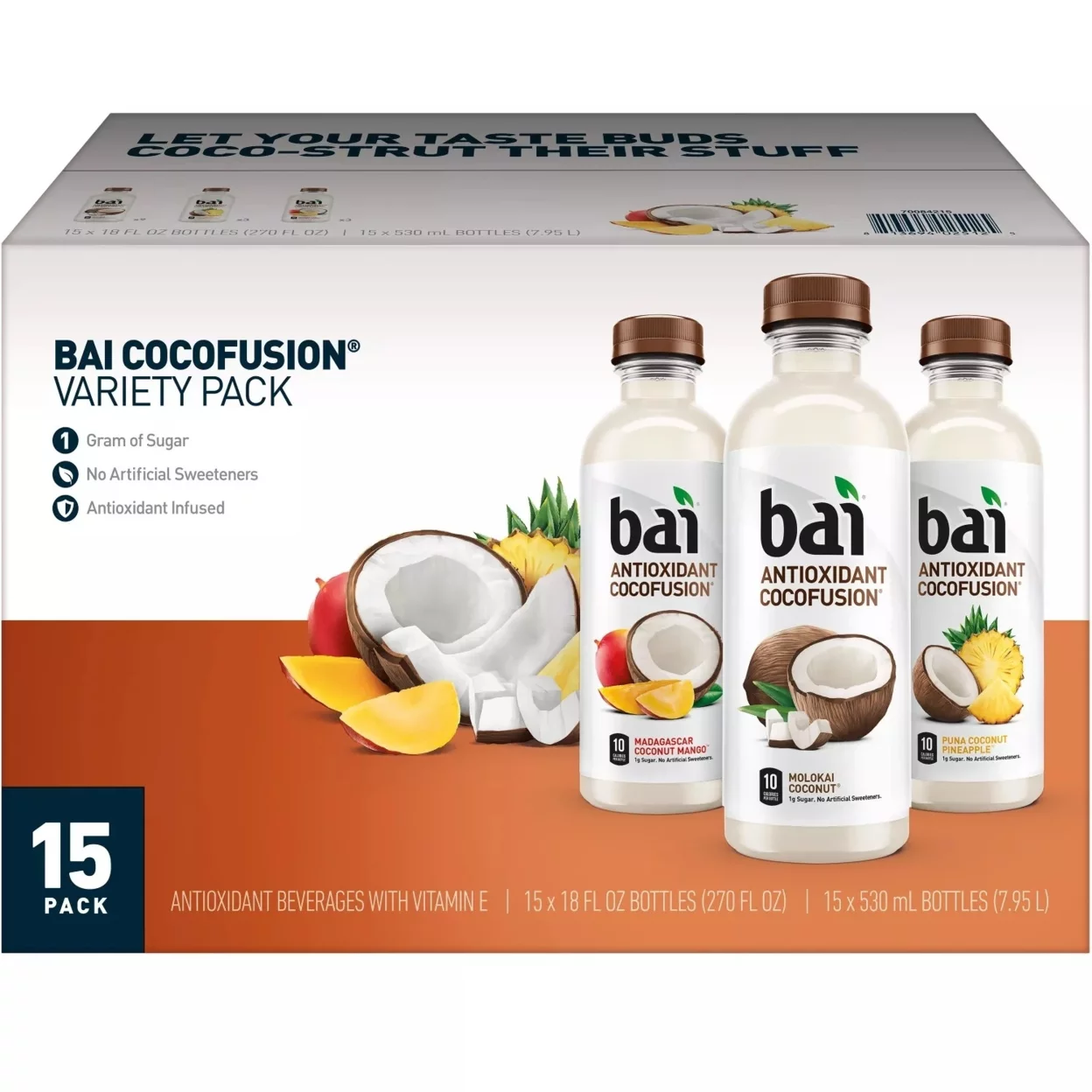 Bai Cocofusion variety pack, 15 bottles.