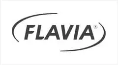 A black and white logo of flavia