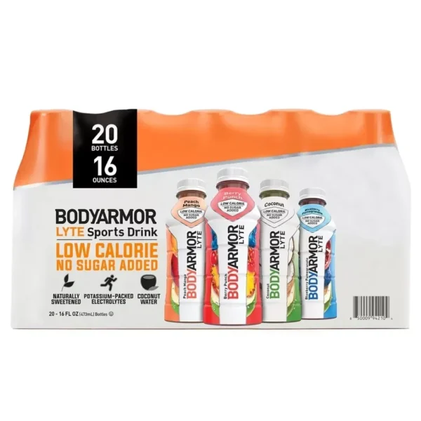 A package of bodyarmor sports drinks is shown.