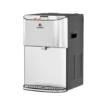 A white and black background with a water dispenser