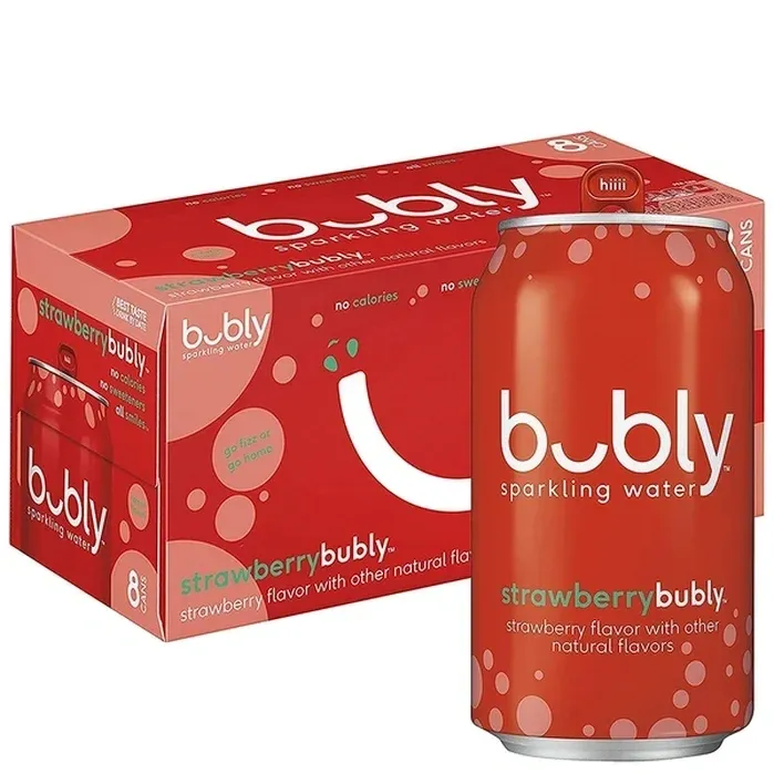 A box of bubly strawberry bubbly sparkling water.