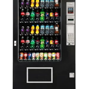 A vending machine with many different drinks on the top.