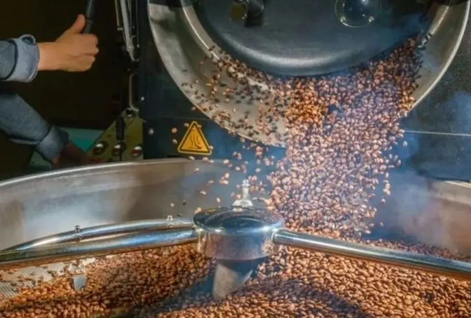 A person is pouring coffee beans into a machine.