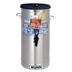 Stainless steel iced tea dispenser by Bunn.