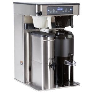 Bunn ITCB Infusion High Volume Twin Coffee and Tea Brewer with multiple dispensers and digital control panel.