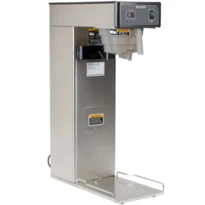 Commercial Bunn TB3Q 3 Gallon Iced Tea Brewer with Quickbrew with stainless steel body and digital display, featuring an upper brewing station and lower warming pad.