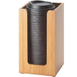 Cal-Mil Bamboo Single Countertop Cup and Lid Organizer enclosure with a black, slim inner bin and a dark lid, designed for a streamlined appearance.