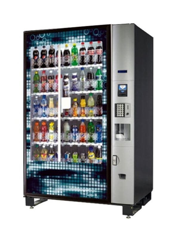 A vending machine with many different drinks in it.