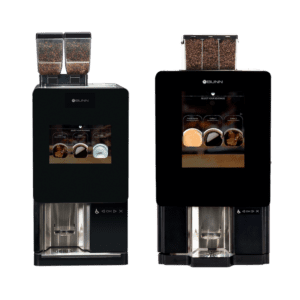 A coffee machine with two different levels of dispensing.