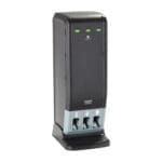 Black Dixie Ultra SmartStock Series-T vertical ups with four visible battery backup outlets and green status indicator lights on the front panel.