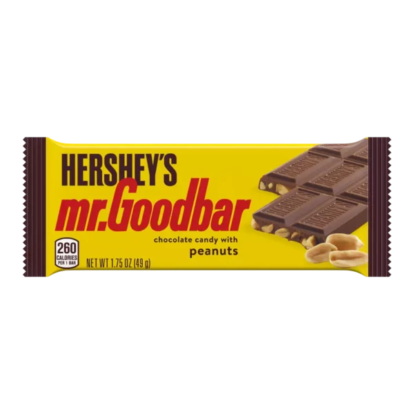 Hershey's Mr. Goodbar chocolate candy bar with peanuts.