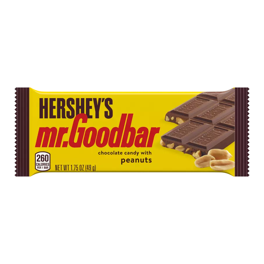 Hershey's Mr. Goodbar chocolate candy bar with peanuts.