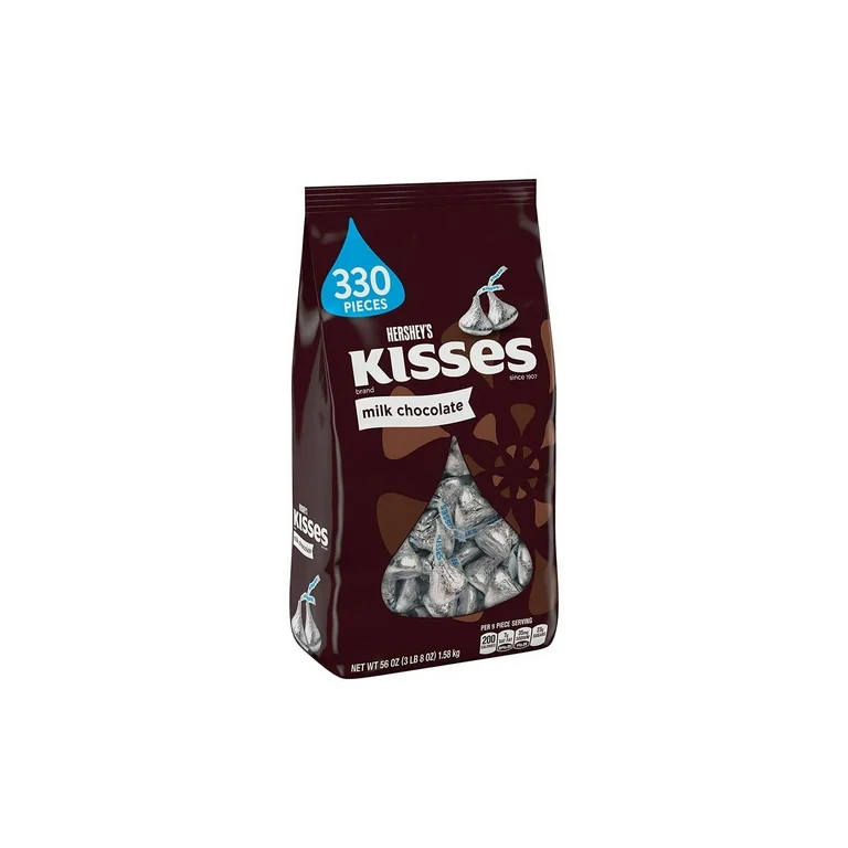 A large bag of HERSHEY'S KISSES Milk Chocolate Candy containing 330 pieces, displayed on a white background.