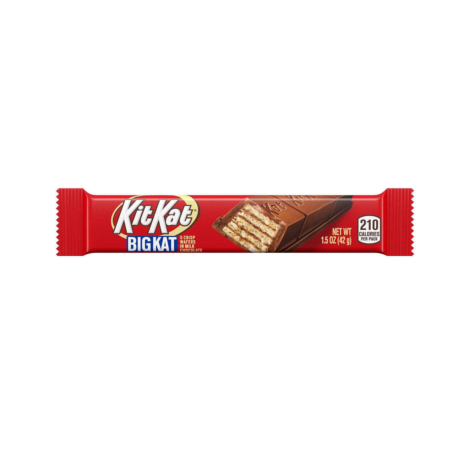 A Kit Kat BIG Kat Crisp Wafer Bars chocolate bar wrapper featuring the logo and an image of the multi-layered wafer bar, with a net weight of 1.5 oz (42 g) displayed.