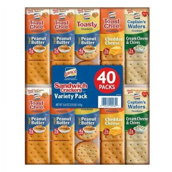 Lance sandwich crackers variety pack, 40 packs.