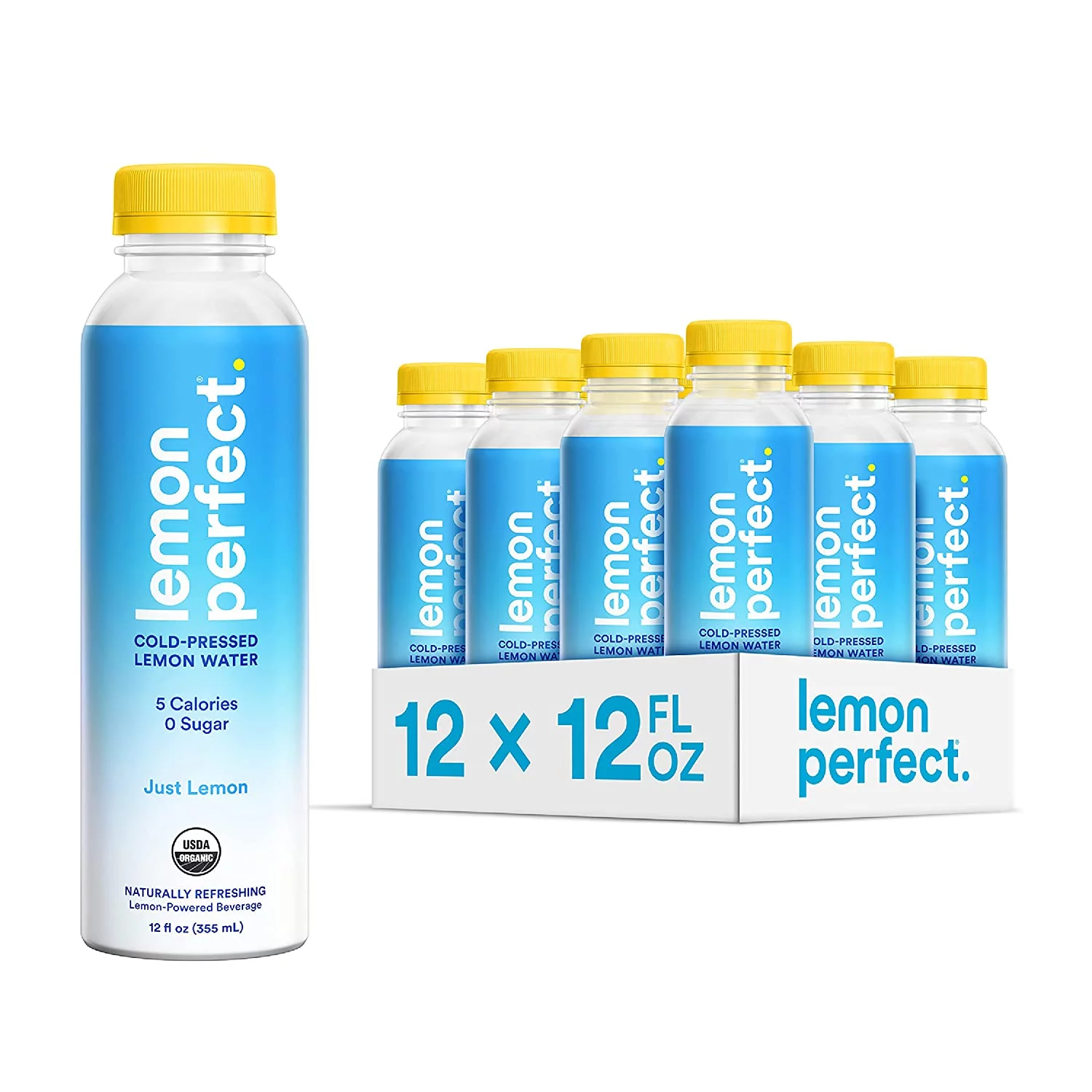 12 pack of lemon perfect cold-pressed water.