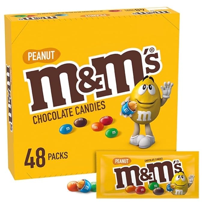 48 packs of peanut M&M's chocolate candies.