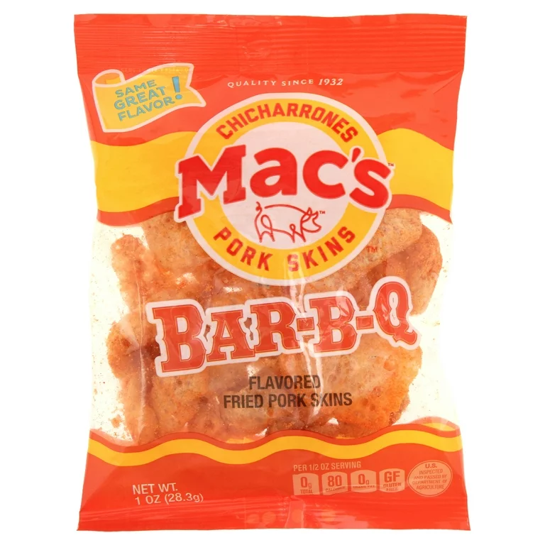 Mac's BBQ flavored fried pork skins.