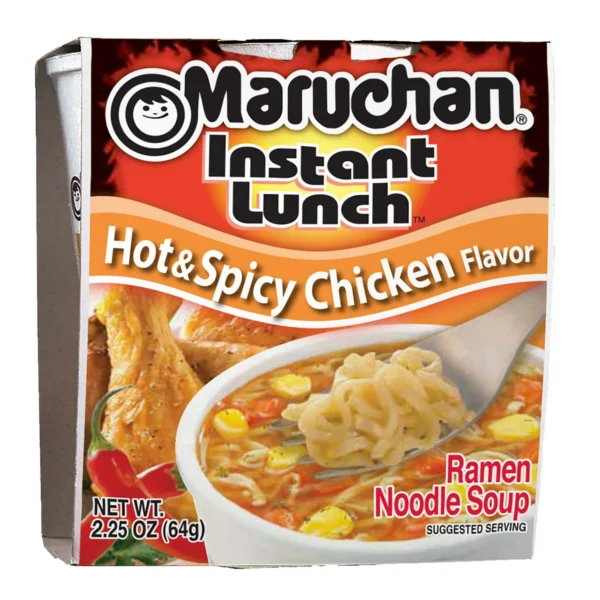 Maruchan Instant Lunch Hot & Spicy Chicken Ramen Noodle Soup.