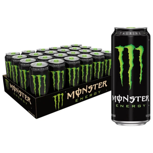 12 pack of Monster Energy drink cans.