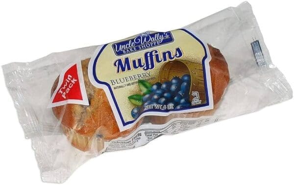 Blueberry muffins in a plastic bag.