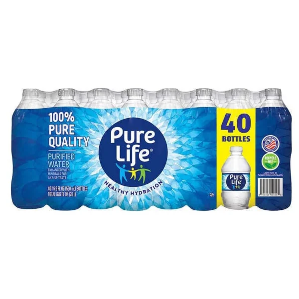 40 pack of Pure Life purified water bottles.