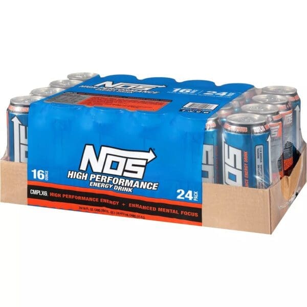 24 pack of NOS energy drink cans.