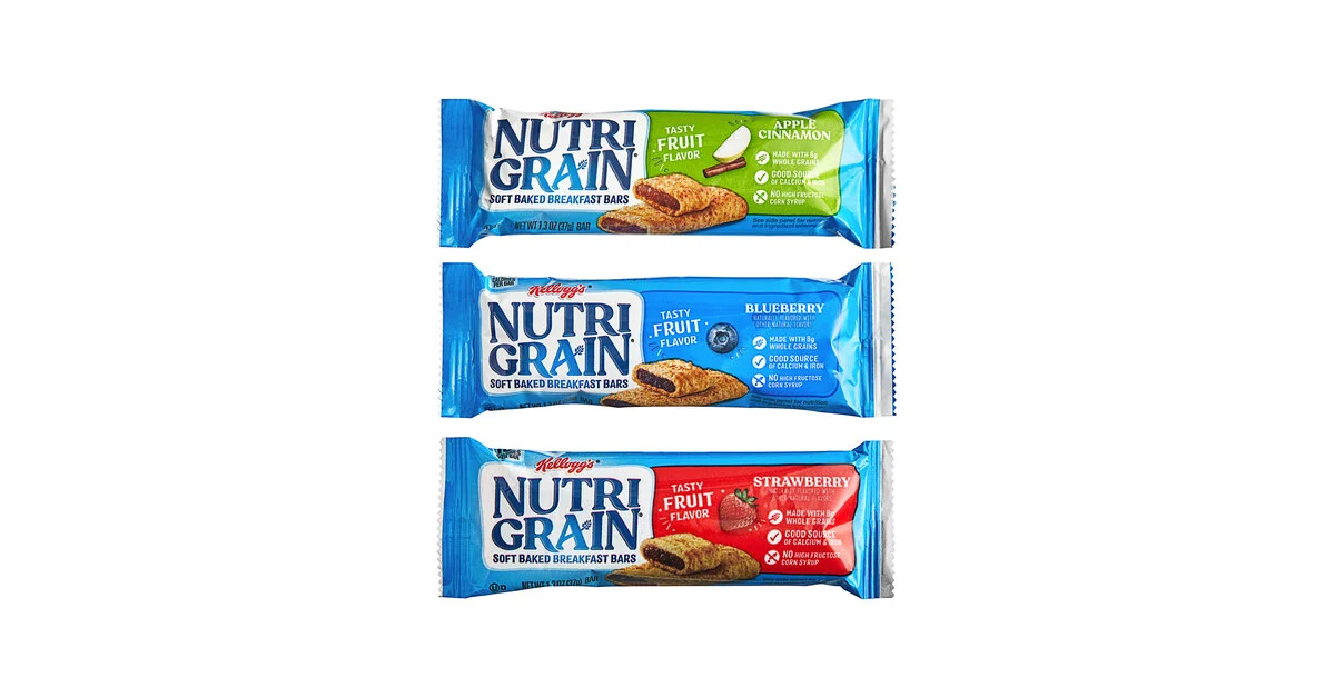 Three Nutri Grain breakfast bar flavors.