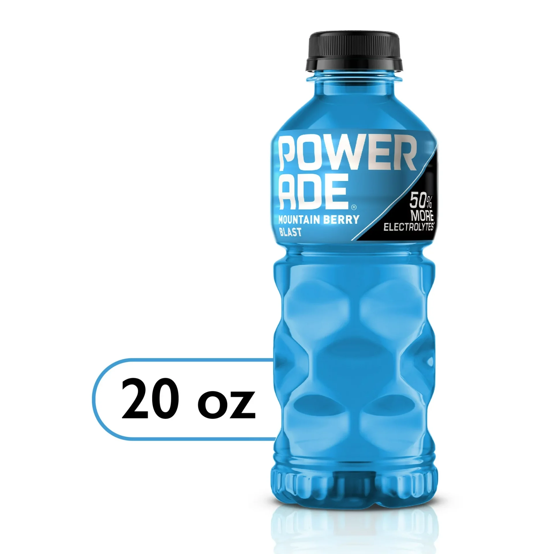 20 oz blue Powerade Mountain Berry Blast.