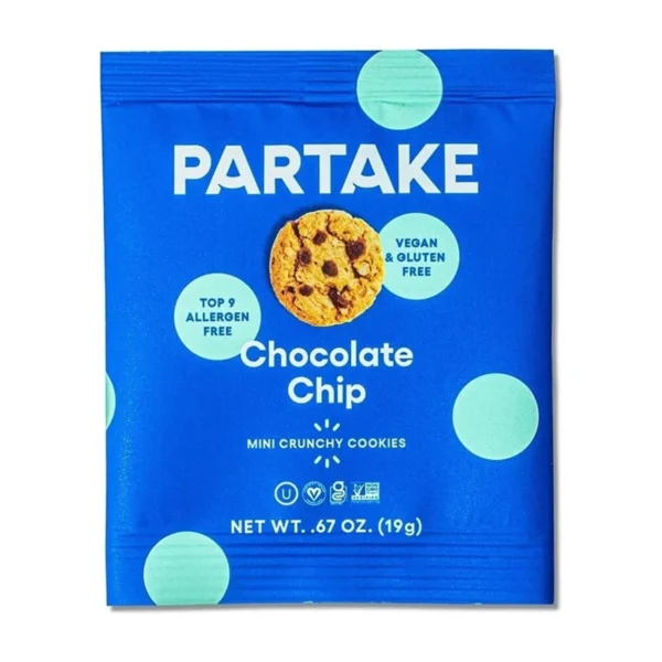 Partake Chocolate Chip Mini Cookies, Vegan & Gluten Free.