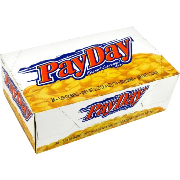 PayDay peanut caramel candy bar box.