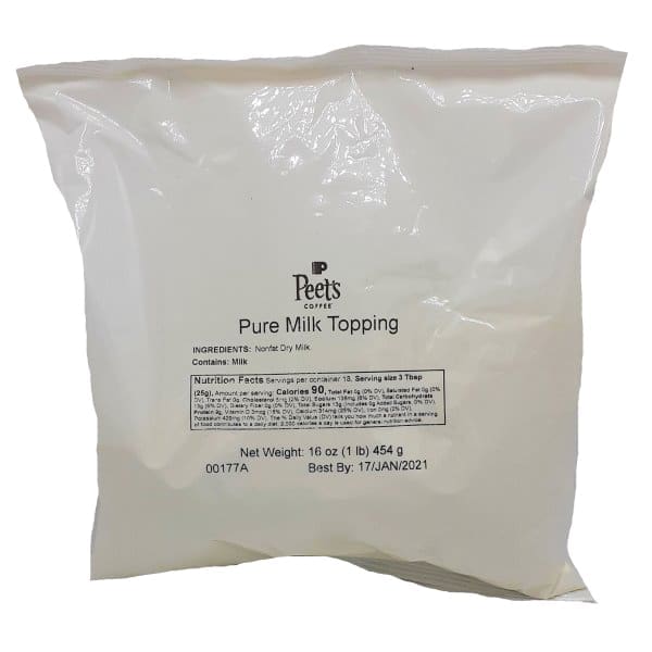 Peet's Coffee pure milk topping bag.