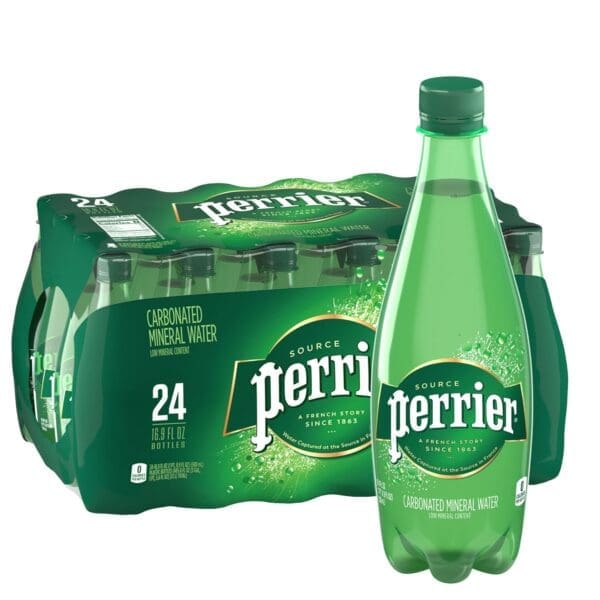 24 pack of Perrier carbonated mineral water.