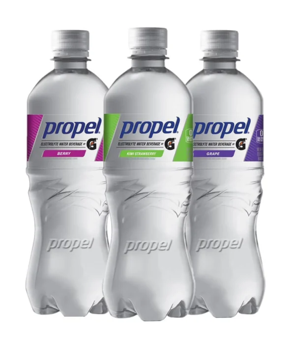 Three Propel electrolyte water bottles.