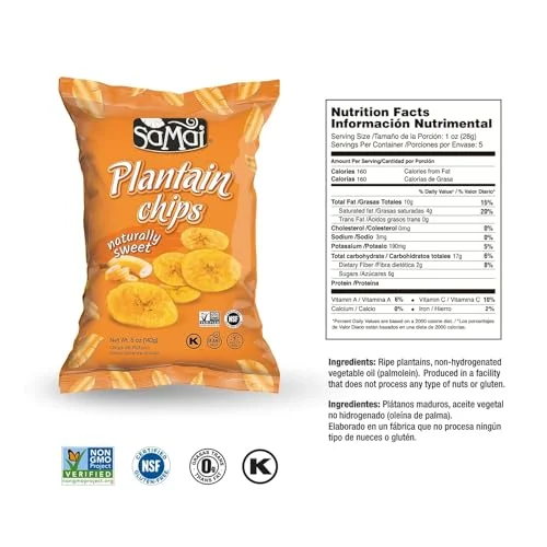 Bag of naturally sweet plantain chips.