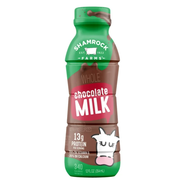 Shamrock Farms whole chocolate milk bottle.