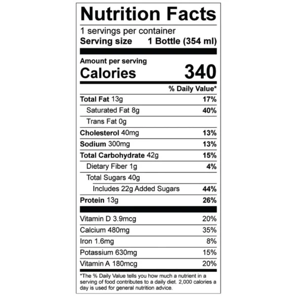 Nutrition facts label with 340 calories.