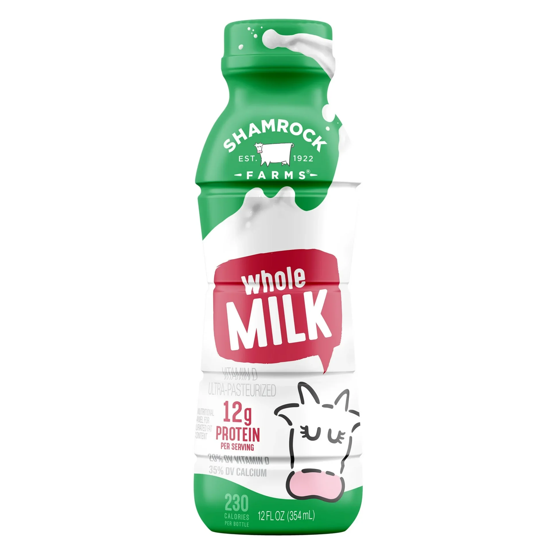 Shamrock Farms whole milk bottle.