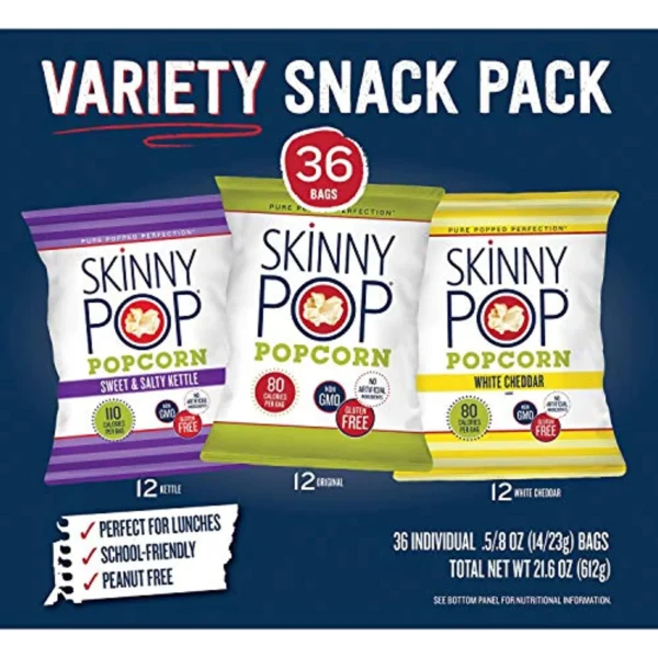 36 individual Skinny Pop popcorn bags