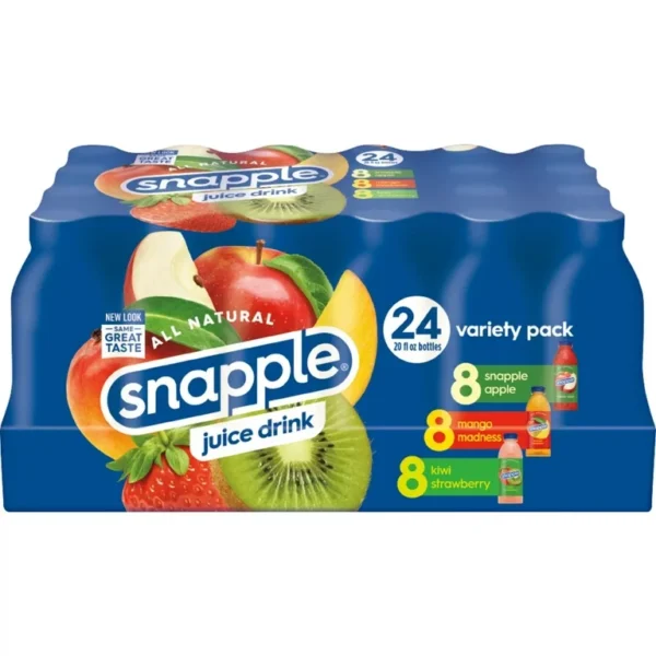 24 pack Snapple juice drink variety pack.