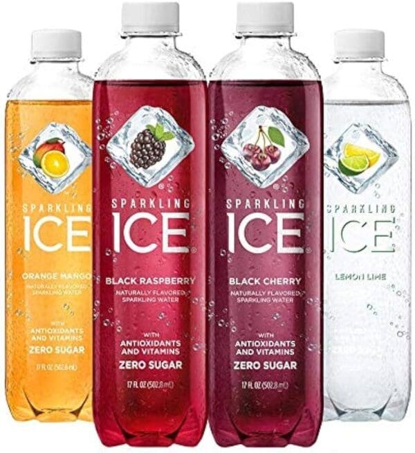 Four sparkling ice flavors: orange mango, black raspberry, black cherry, and lemon lime.