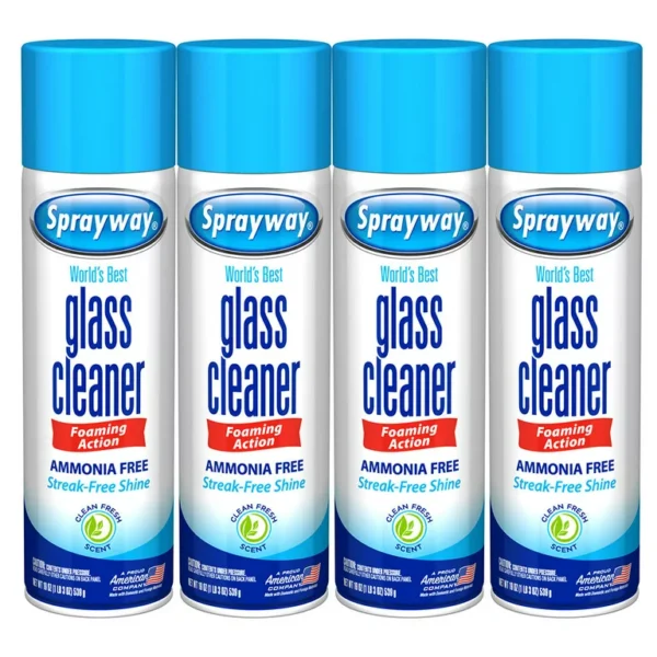 Four cans of Sprayway ammonia-free glass cleaner.