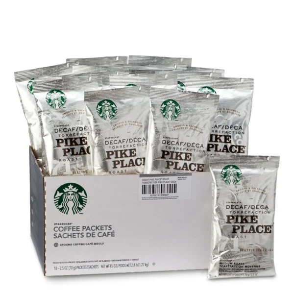 Starbucks decaf Pike Place roast coffee packets.