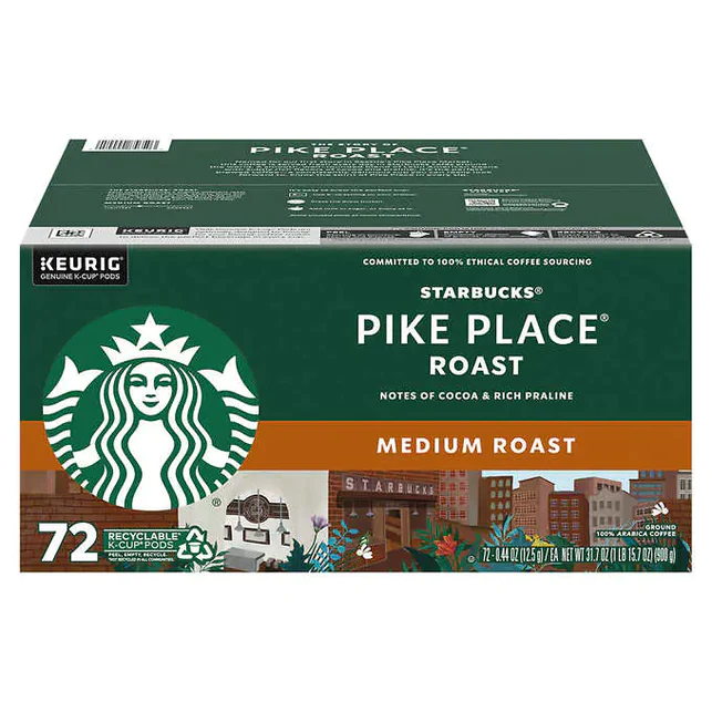 Starbucks Pike Place Roast K-Cup Pods, 72 Count