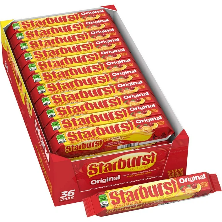 36 count box of Starburst Original fruit chews.