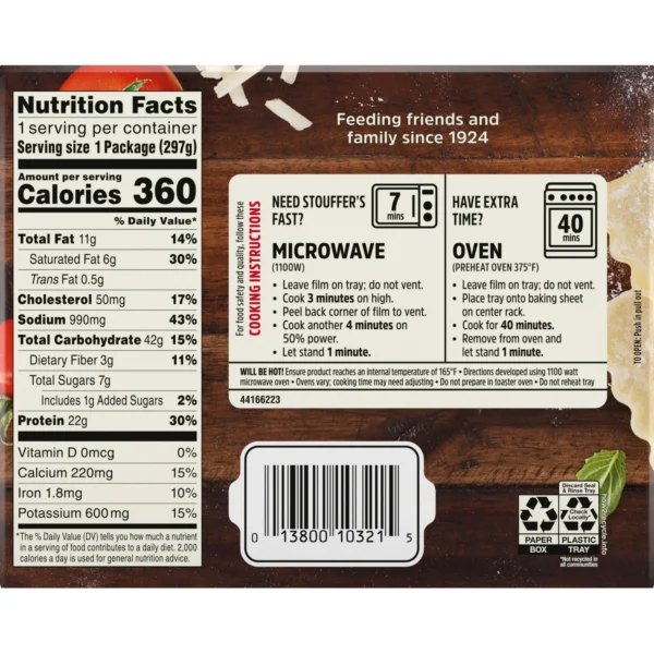 Nutrition facts for frozen dinner.