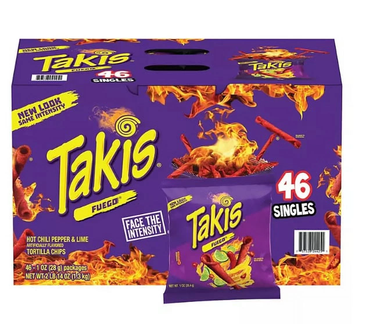 46 single packs of Takis Fuego chips.