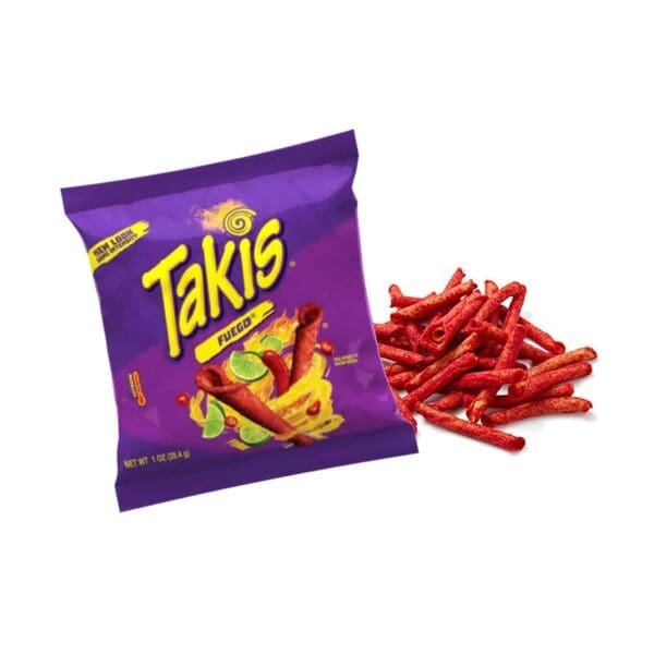 Takis Fuego spicy rolled tortilla chips.