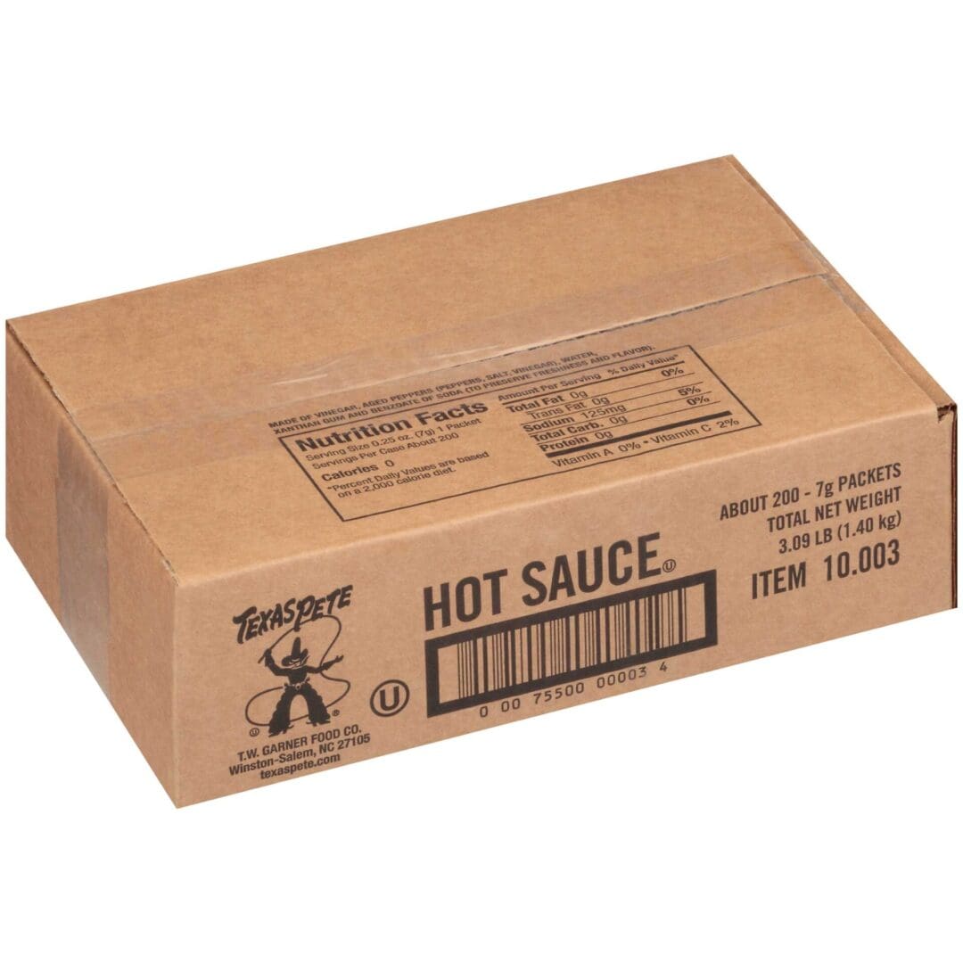 Texas Pete hot sauce packets, 200 count.