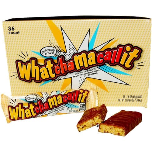 Whatcha Macallit chocolate peanut crisps candy bars.